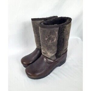 Dansko Finley Brown Shearling Fur Leather Clog Boots Size 38 7.5 ~ 8
